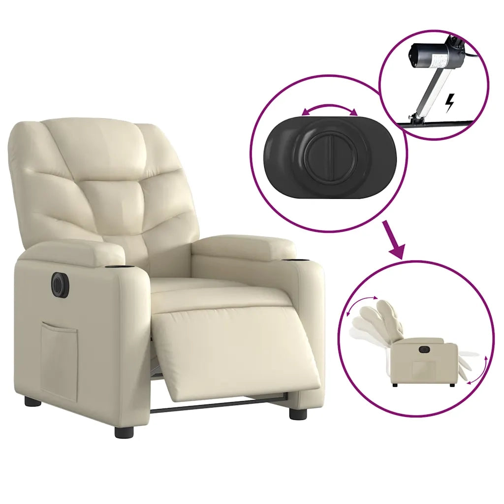Divano Sedia-Poltrona Reclinabile Elettrica Crema in Similpelle 866153