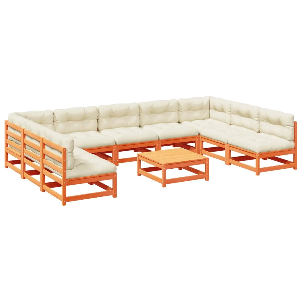 Set Divani Giardino 10pz con Cuscini Marrone Cera Massello Pino 3299597