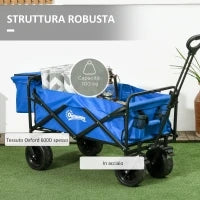Carrello da Giardino 110L con Maniglia Telescopica e Borsa Termica da 15L in Acciaio e Tessuto, Blu