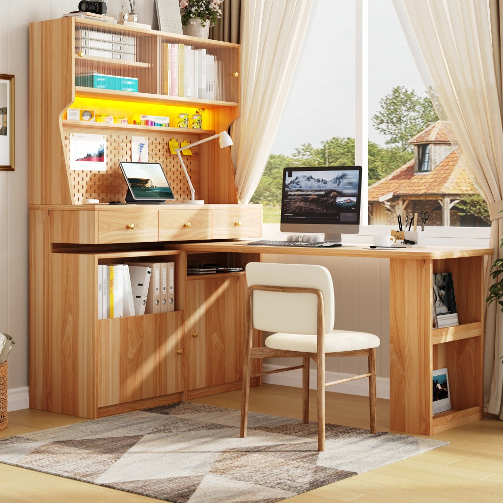 ARMADIO ALTO con scrivania 137x74x177,7 cm MDF e vetro Naturale