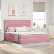 Letto con contenitore e LED con led Rosa 160 x 200 cm Velluto