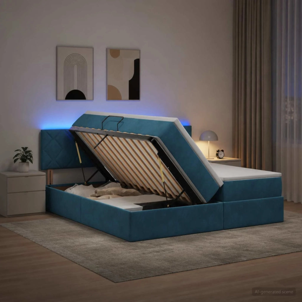 Letto con contenitore LED e materasso Blu Scuro 200 x 200 cm 3459406