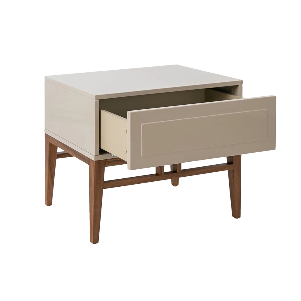 Comodino in legno beige e noce
