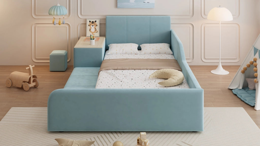 letto imbottito velluto blu 90 x 200 cm
