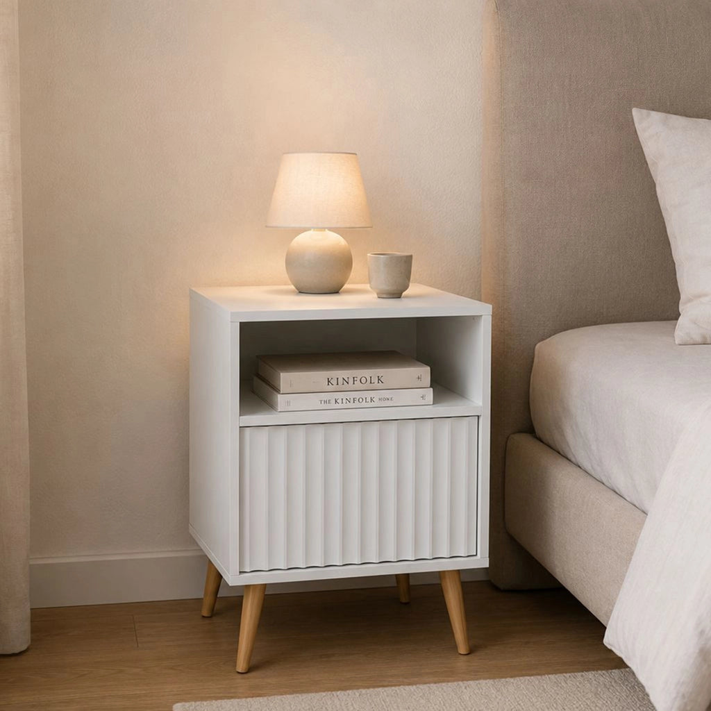 Ledareno, Comodino un Cassetto, 47x40x61h cm Bianco