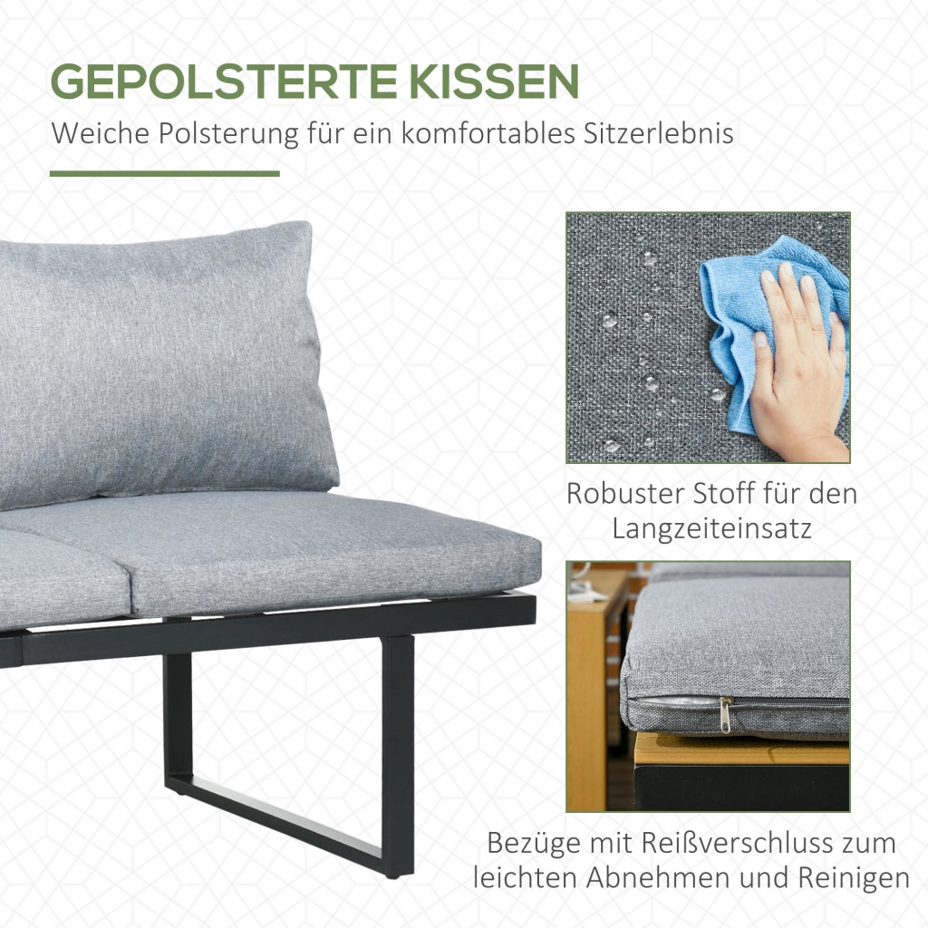 Set da giardino per 3 persone con cuscini ¨C zephmum ¨C telaio in alluminio, effetto legno, grigio scuro e naturale