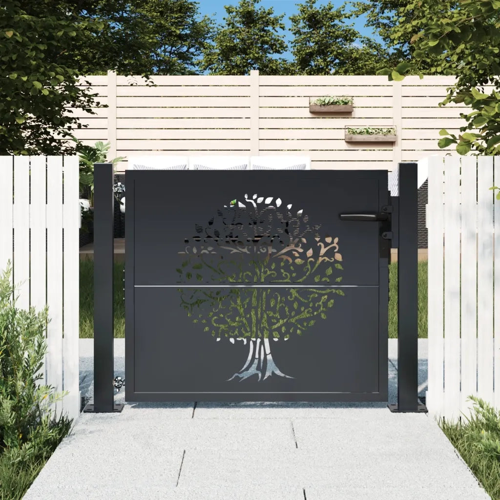 Cancello da giardino antracite 100x75 cm in acciaio con design ad albero 153154