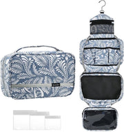 Borsa per Bagno da Appendere per Uomo Donna, Borsa per Trucco con 4 Compartimenti, Formato Compattabile Ripiegabile (Modello del Foglio)