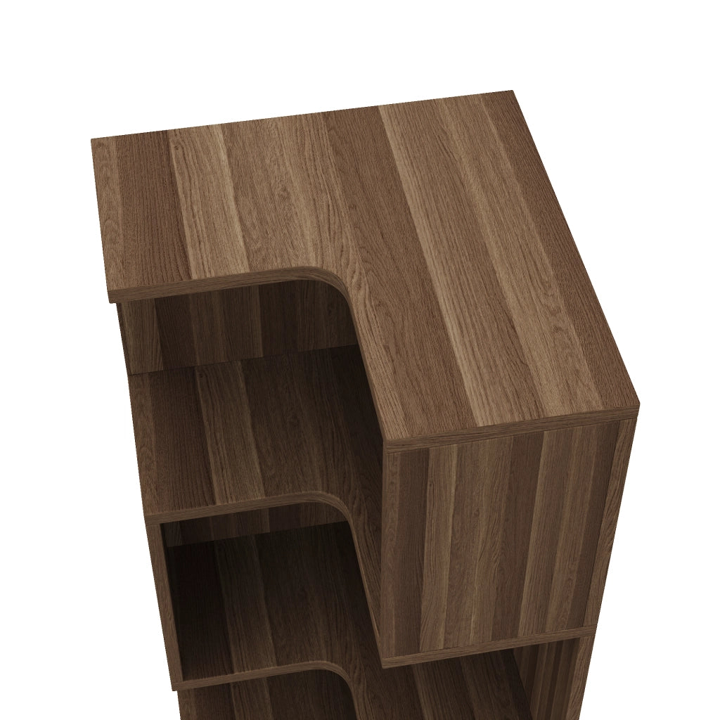 Libreria angolare a L con illuminazione LED controllabile via app, 45 x 43,5 x 180 cm, marrone