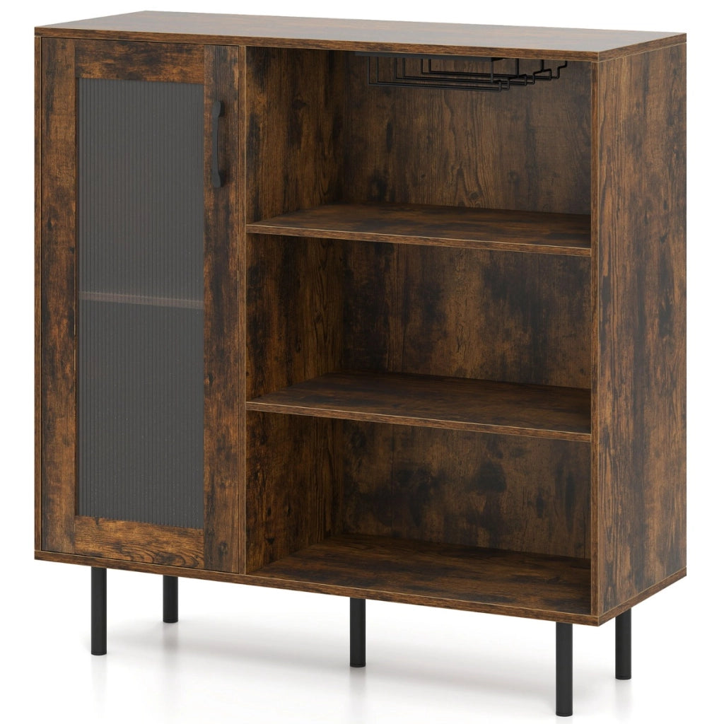 Credenza con porta ripiano regolabile e portabicchieri da vino-Mobile per caff¨¨ sala da pranzo e soggiorno Marrone