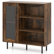 Credenza con porta ripiano regolabile e portabicchieri da vino-Mobile per caff¨¨ sala da pranzo e soggiorno Marrone