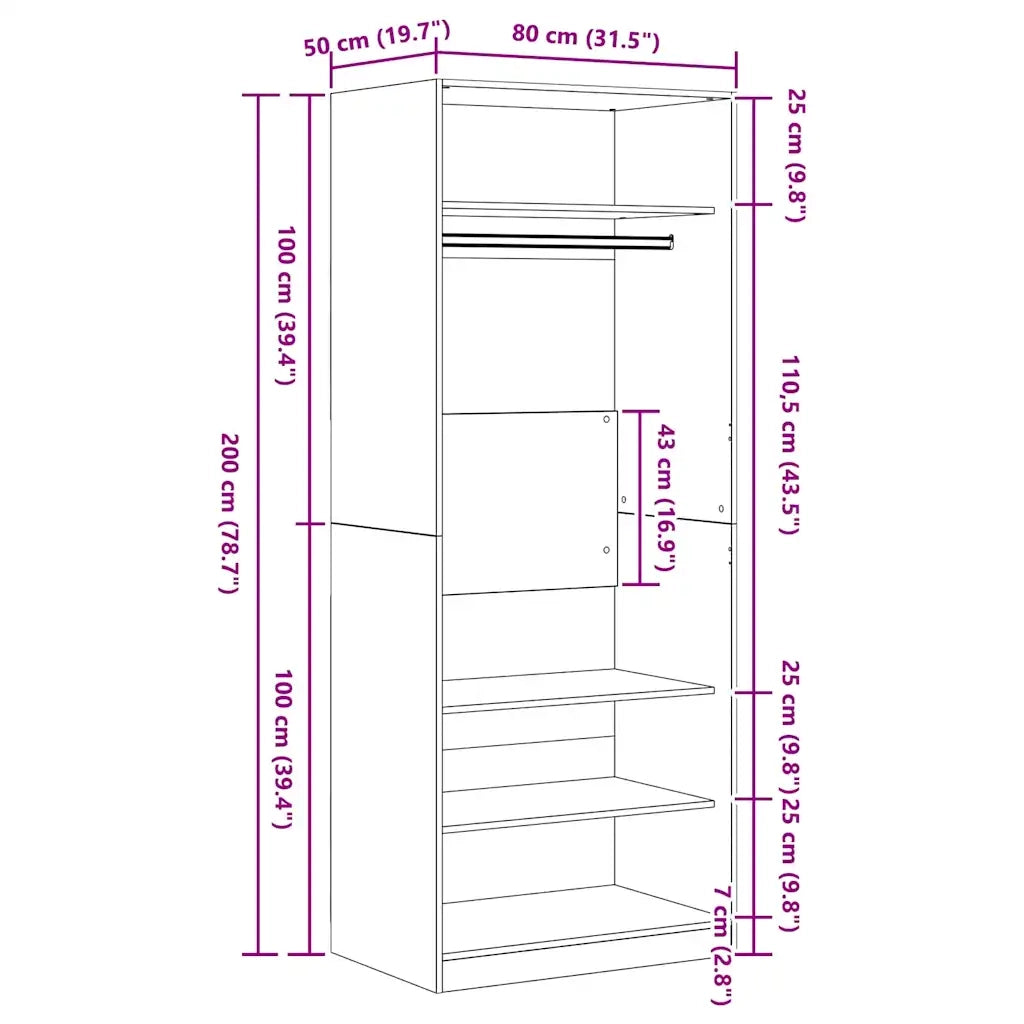 Guardaroba con lo scaffale Rovere artigianale 80 x 50 x 200 cm 3378502