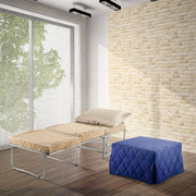 Pouf letto blu che diventa comodo materassino alto 10 per ospiti inattesi. Cubo letto, materassino con rete apribile con dimensione 76x210 x 10 di altezza