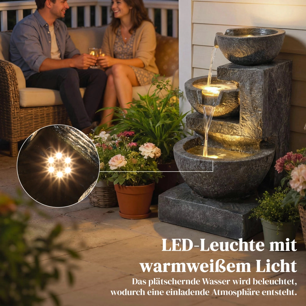 Fontana da Giardino 3 Livelli con Illuminazione LED ¨C zephmum ¨C Pietra 40x37x61 cm