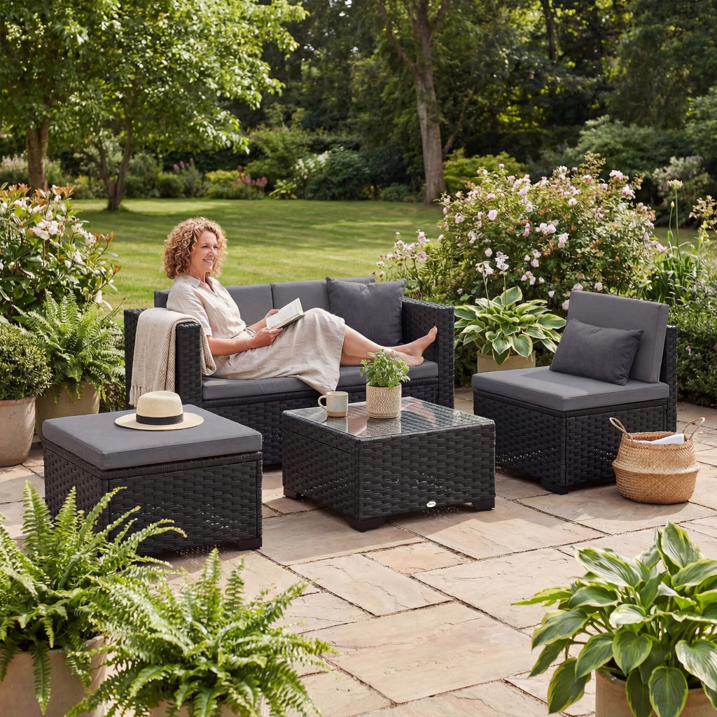 Divano angolare da giardino 5 pezzi in polirattan con cuscini ¨C zephmum ¨C grigio