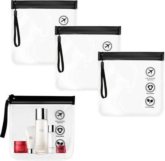 4 set di borse aeree per liquidi, 20 x 20 cm, impermeabili, borse aeree per liquidi autorizzate dall'aeroporto, borse da toilette con maniglia per uomo e donna