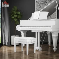 Sgabello Pianoforte Regolabile con Vano Portaoggetti e Seduta Imbottita, 54.5x33x48-58 cm, Bianco