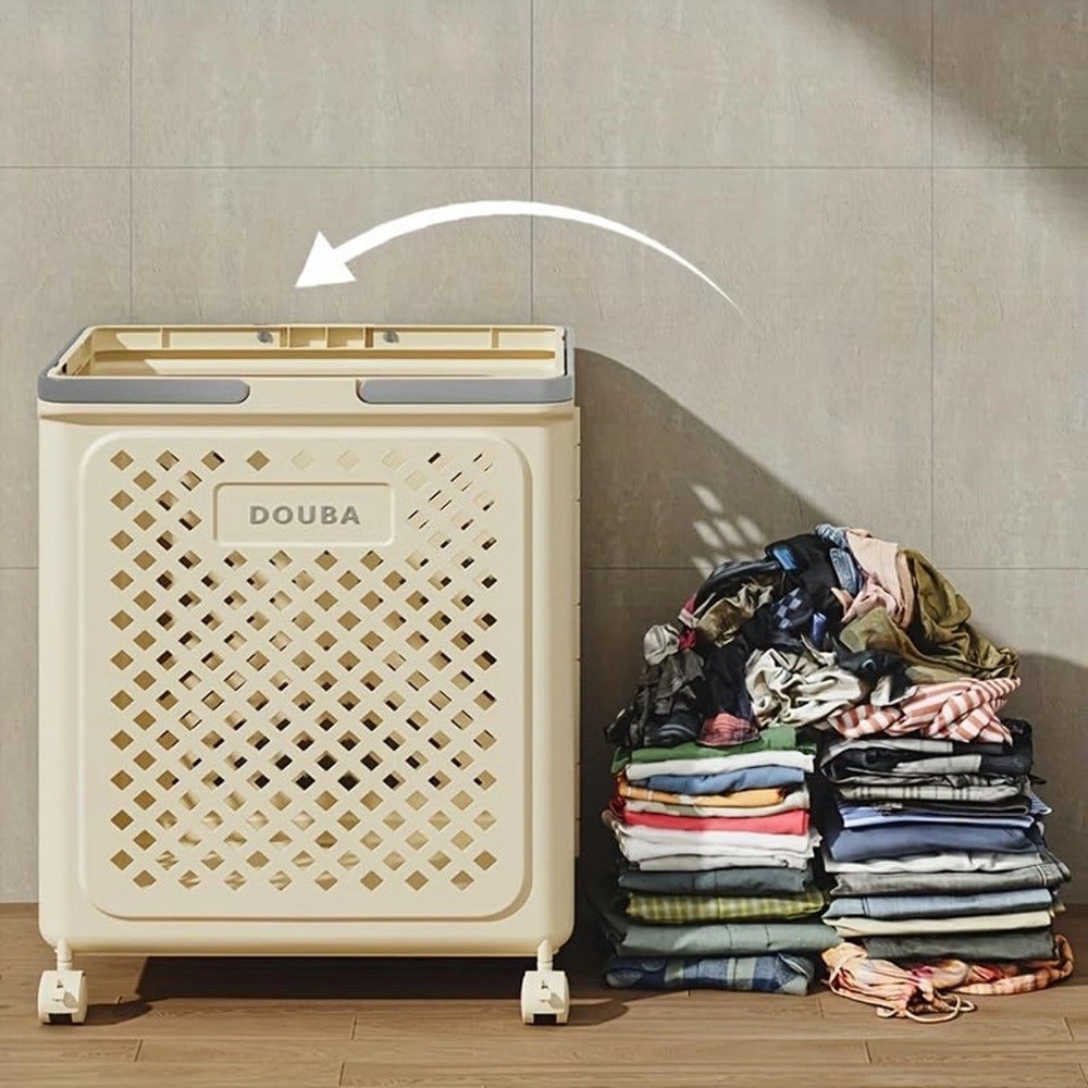 Trade Shop - Portabiancheria Con Ruote In Plastica Pieghevole Portatile Lavanderia Bagno -