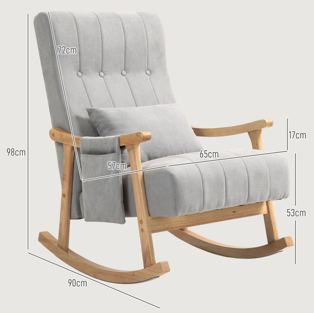 Poltrona a dondolo 65x90x98 cm con cuscino lombare; tasche laterali; poliestere grigio