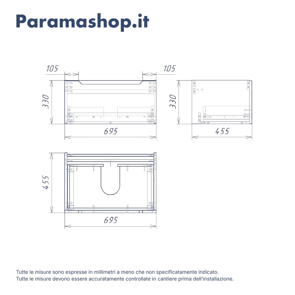 Mobile bagno sospeso 70cm terracotta opaco un cassettone con top | Bako