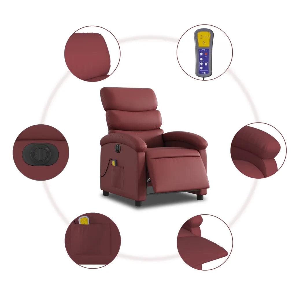 Divano Sedia-Poltrona Massaggiante Reclinabile Rosso Vino in Similpelle 351714