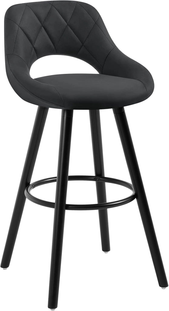 Sgabelli da Cucina Set di 2, Sgabello da Bar per Colazione, Sgabelli Alti con Poggiapiedi e Schienale, Sedile in Tessuto Tecnico+Gambe in Legno, Antracite, BH291an-2