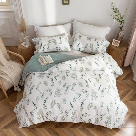 Lenzuolo da letto 135 x 200 cm, con un disegno floreale, realizzato in 100% cotone lavato, lenzuolo da letto con maniglione in stile lino.