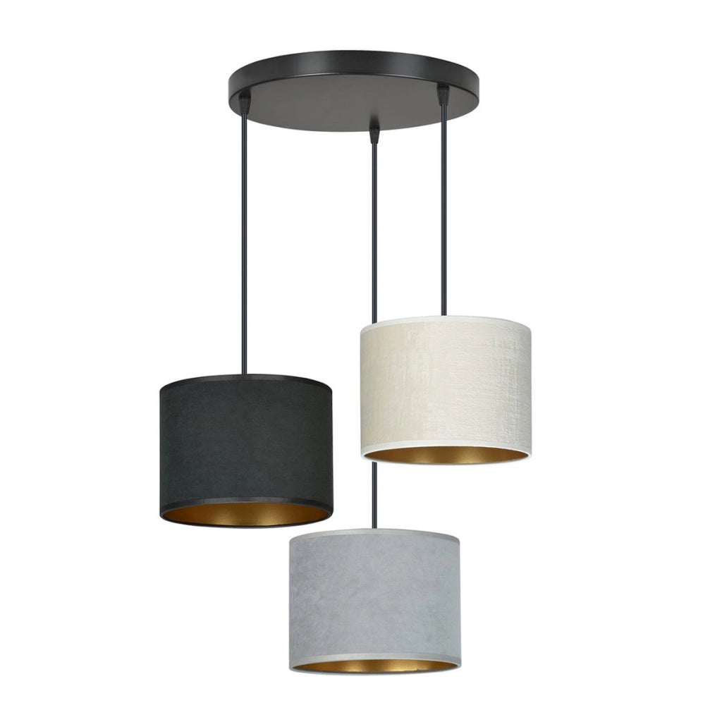 Lampada a sospensione Hilde a tre luci in tessuto effetto velluto