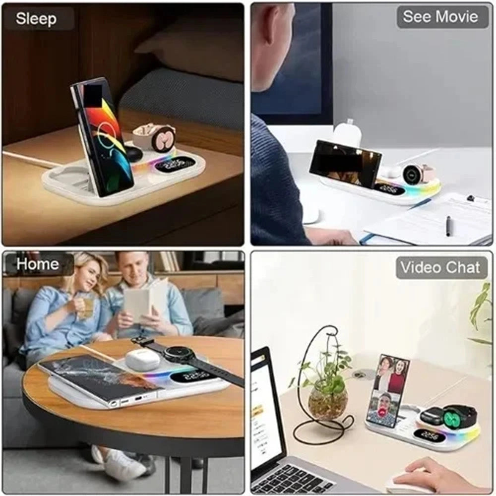 Trade Shop - Stazione Di Ricarica Wireless 4in1 Multifunzione 30w Per Smartphone Airpods Smartwatch A06 -