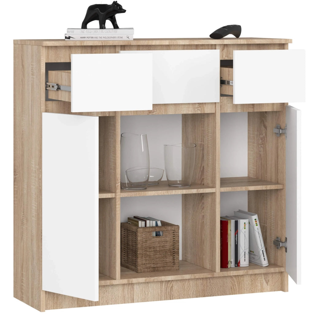 Cassettiera AKORD K100 Quercia Sonoma 101 cm 2 ante 3 cassetti inserto frontale Bianco 101x35x98 cm