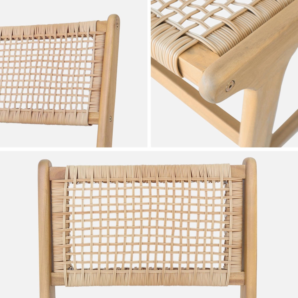 Set 2 sedie in canna e legno, marrone naturale