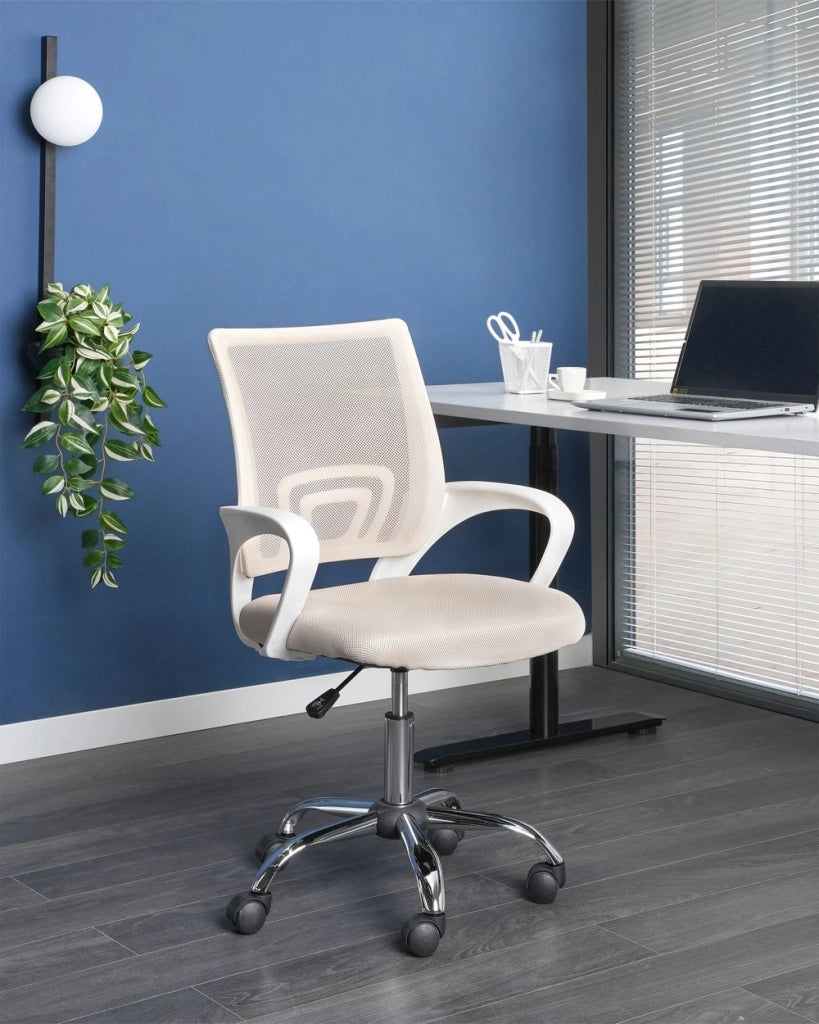 Sedia girevole da ufficio con schienale reclinabile regolabile in altezza beige moderna ufficio in casa