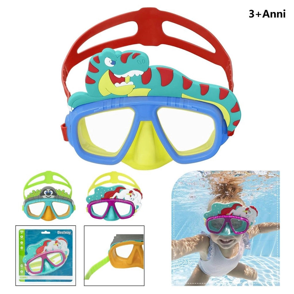 Trade Shop - Maschera Subacquea Per Bambini Con Animaletti 3+ Anni 3 Fantasie Assortite 22064 -