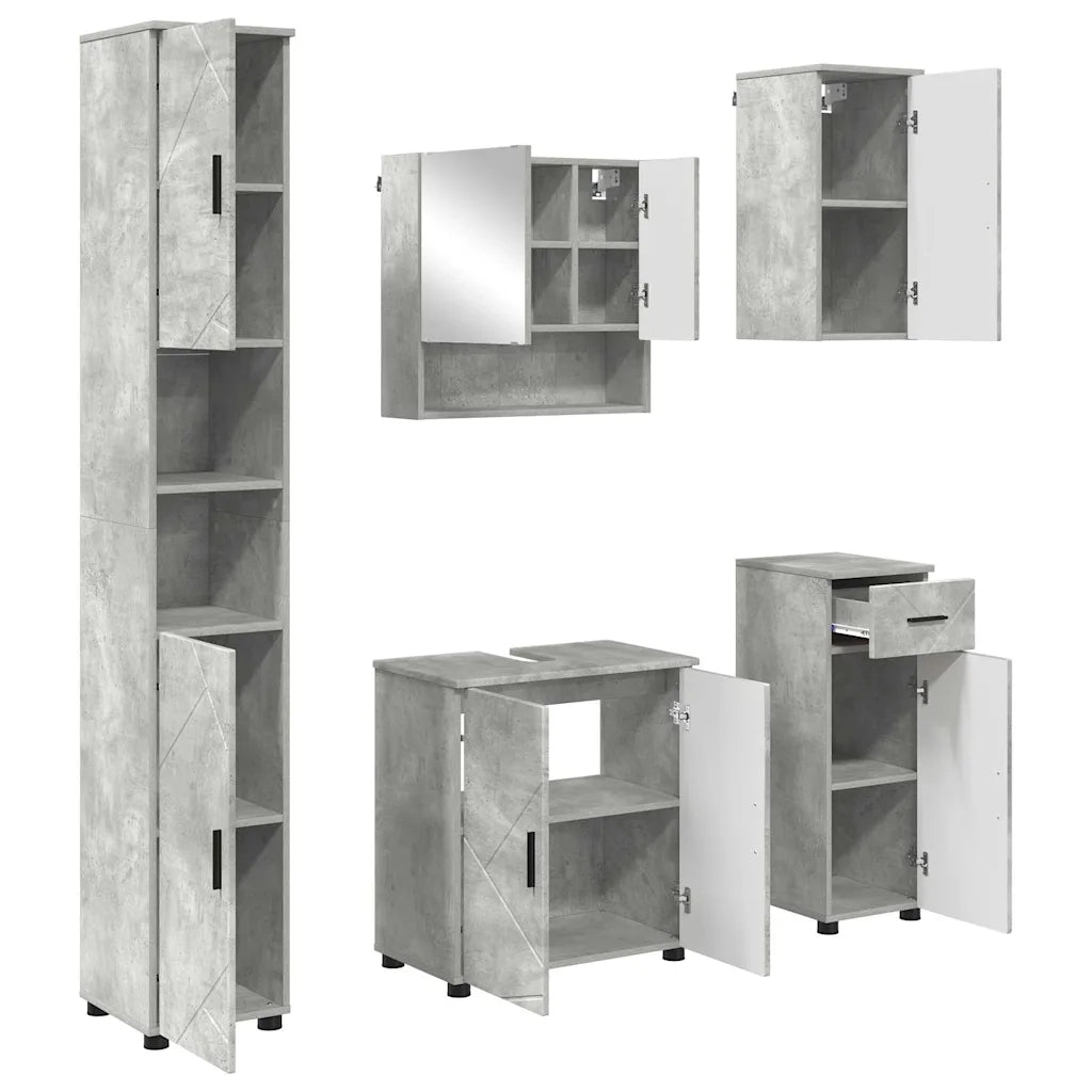 Set di mobili per il bagno con cassetto 5 pcs Grigio cemento