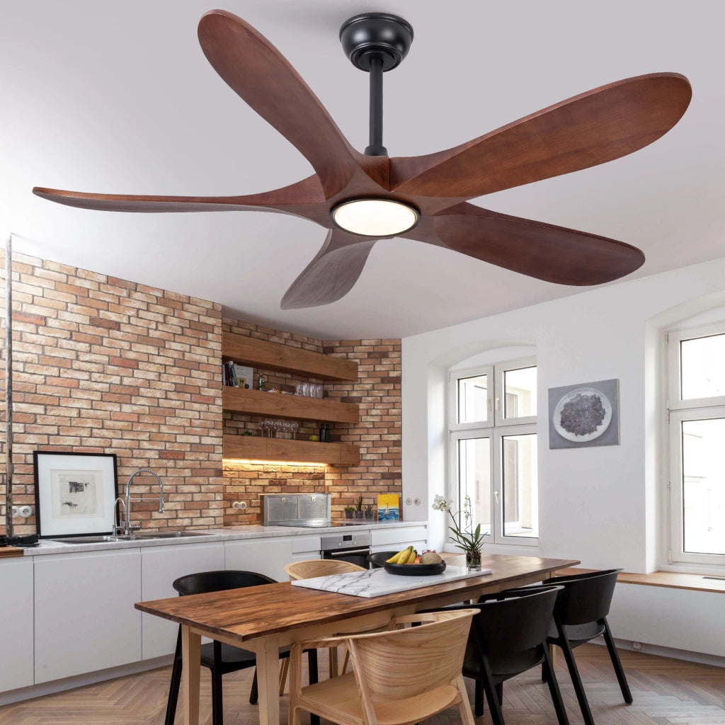 Ventilatore da soffitto 52 pollici con illuminazione e telecomando, 5 pale legno massello, 3CCT dimmerabile, 6 velocit¨¤ silenzioso, per ospiti