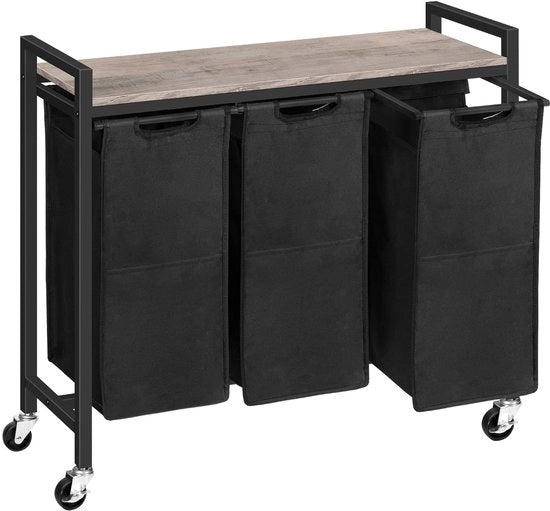Waschiera 3 vaschette, con cassettiera e carrello, 3 x 39,8 l, con pannelli in Oxford stoffa, colore greige nero EBG38XY01G1