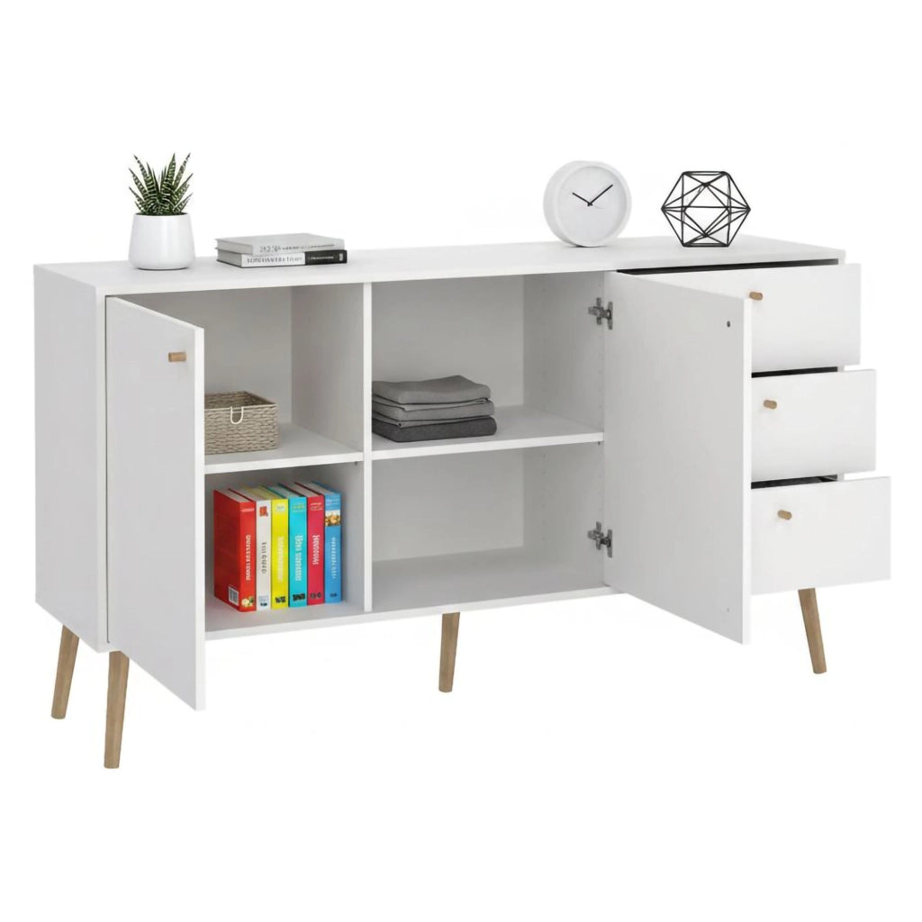 Credenza Erina, Buffet da soggiorno, Madia da salotto, Dispensa da cucina, 147x39 h82 cm, Bianco