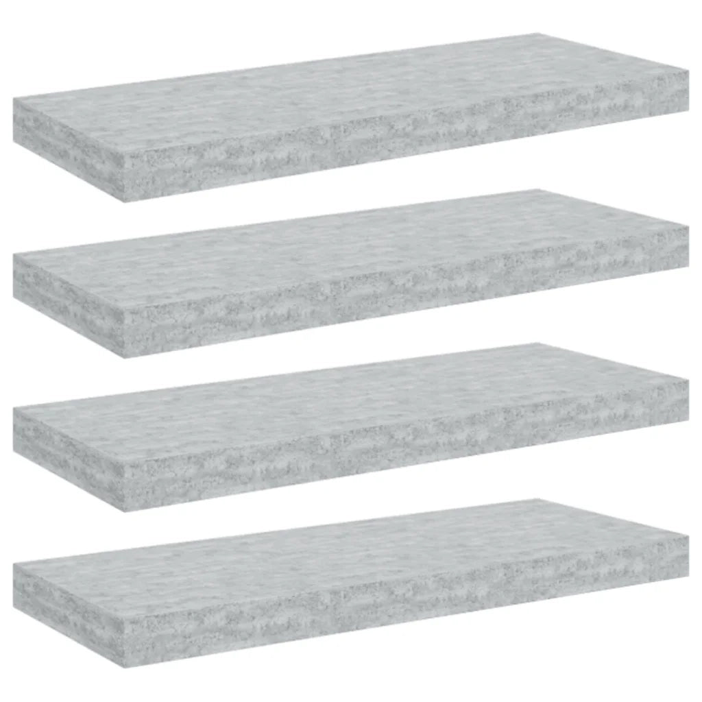 4 pz Scaffali a Parete | Ripiano a parete | Mensole a Parete Grigio Cemento 60x23,5x3,8 cm in MDF