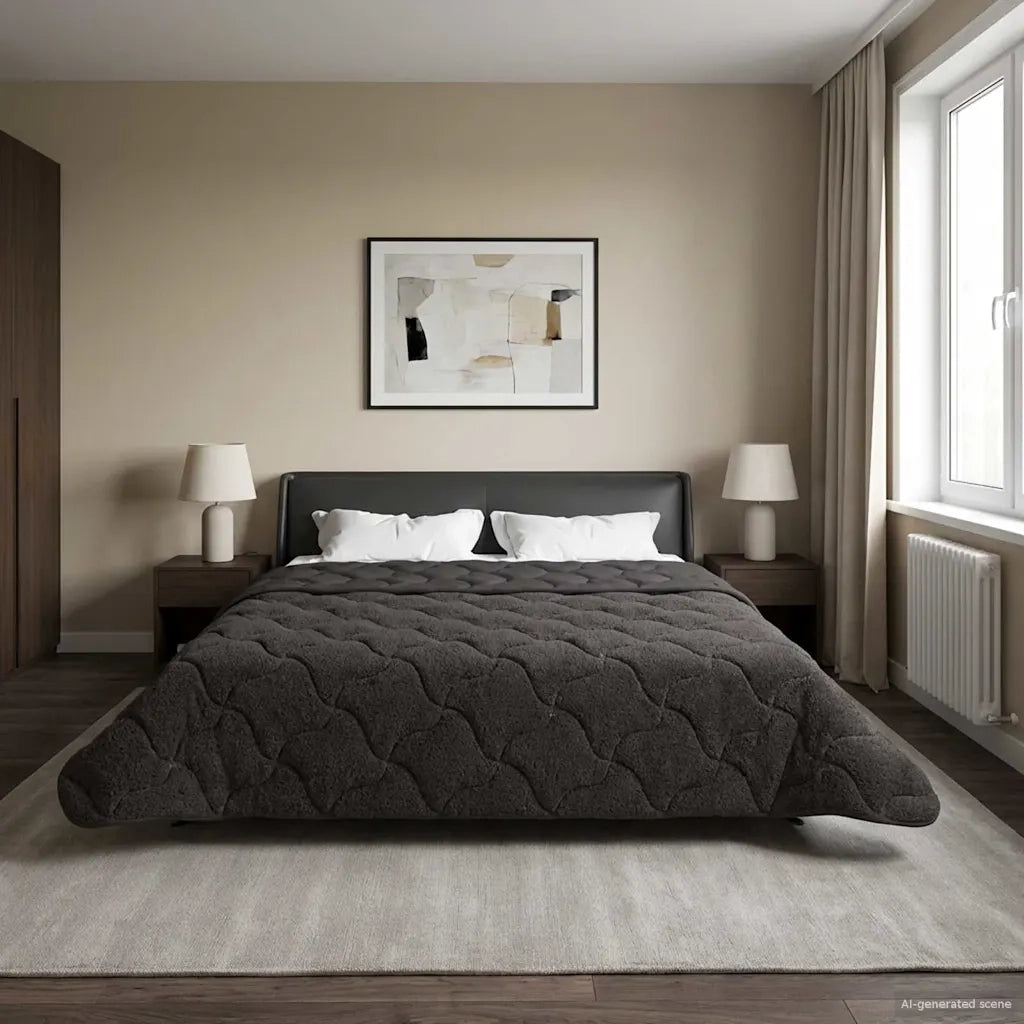 Duvet Estivo Antracite 200 x 220 cm Microfibra e Fleece Teddy