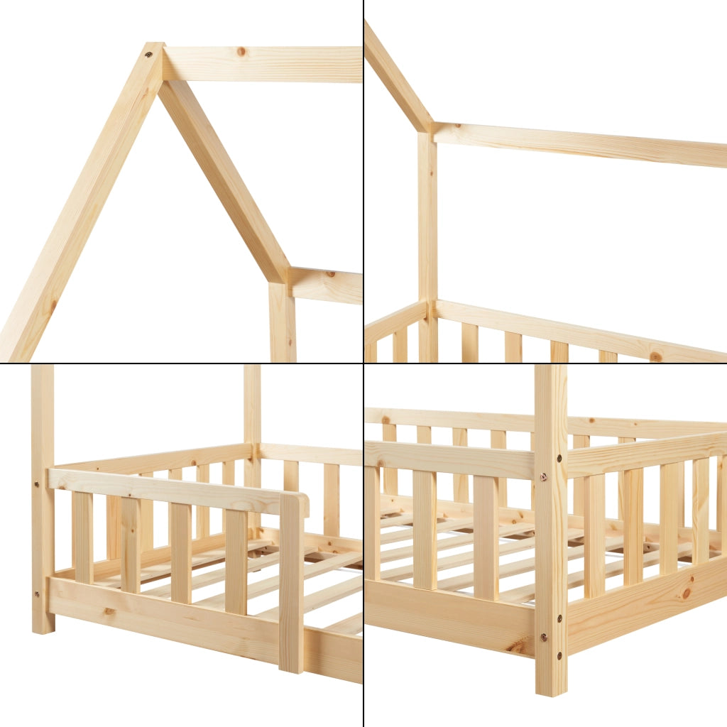 Letto per Cameretta Sisimiut a Forma di Casetta con Materasso 90x200 cm Color Legno Naturale [en.casa] [neu.haus]