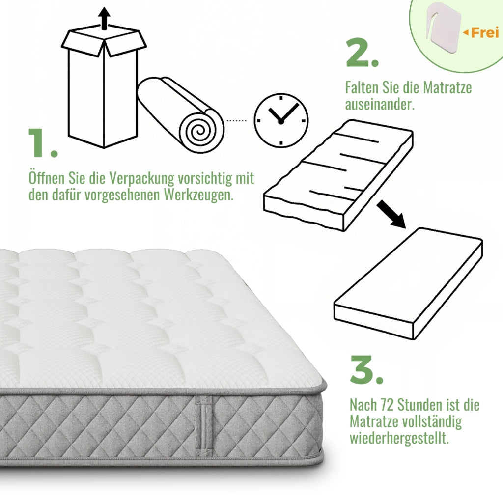 Letto matrimoniale 140x200 verde con materasso H3 e rete