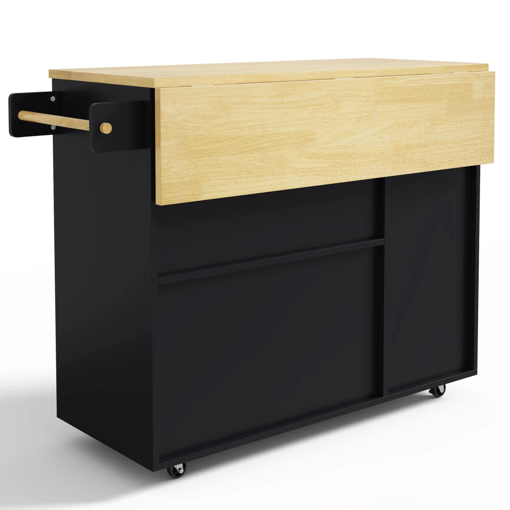 Carrello isola da cucina con piano ribaltabile, 2 cassetti, portabottiglie e ruote bloccabili, 104x69x89 cm