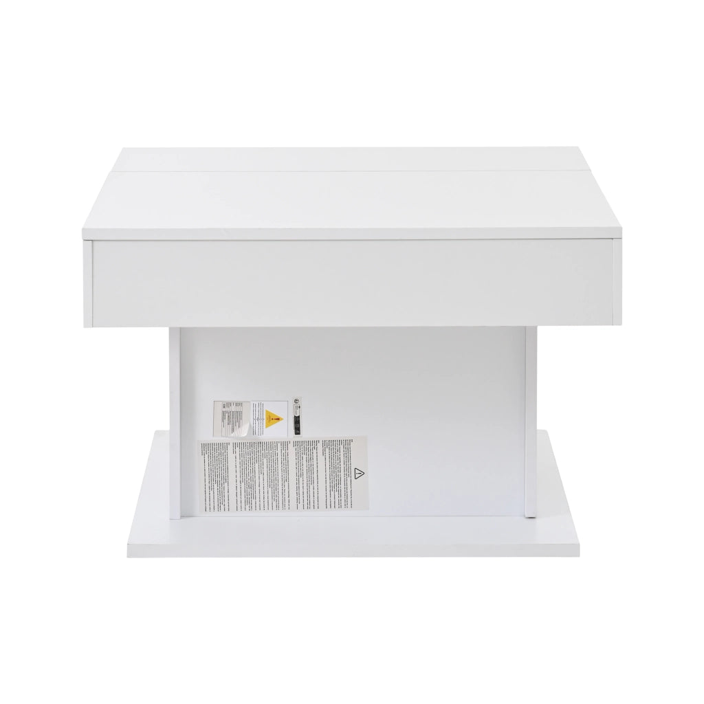 Tavolino da caffè 70x70x45 cm; piano ribaltabile e girevole 360°; pannello truciolare bianco