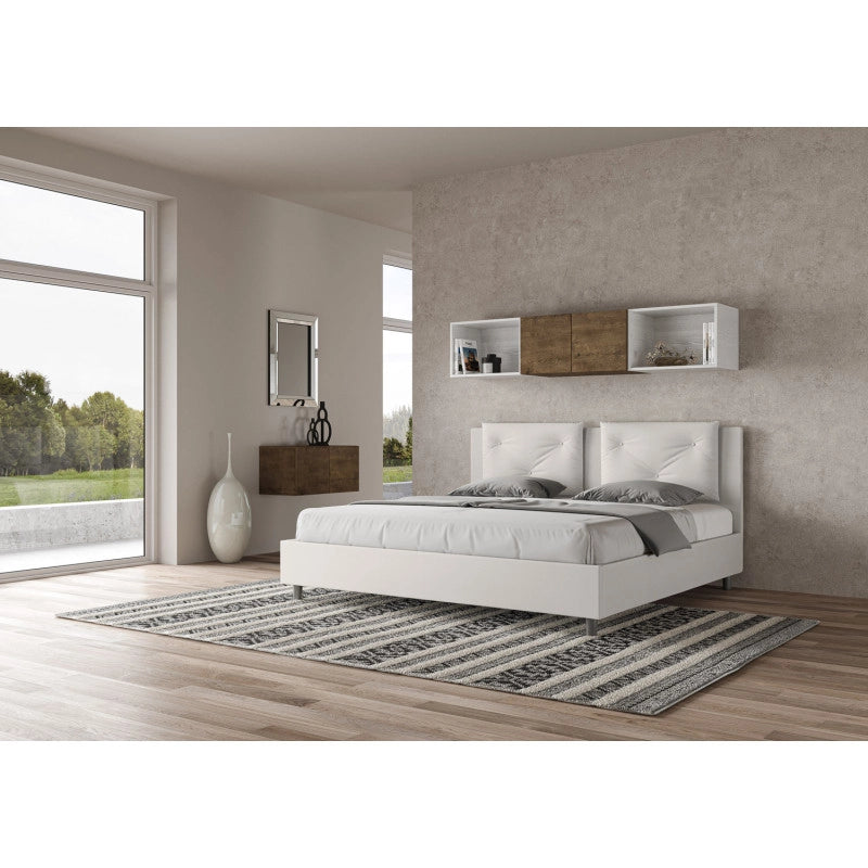 Letto imbottito Matrimoniale 180x200 cm Appia - Bianco,Similpelle,Contenitore