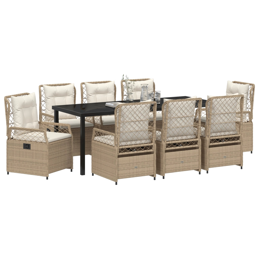 Set da pranzo da giardino 9 pezzi in polyrattan beige