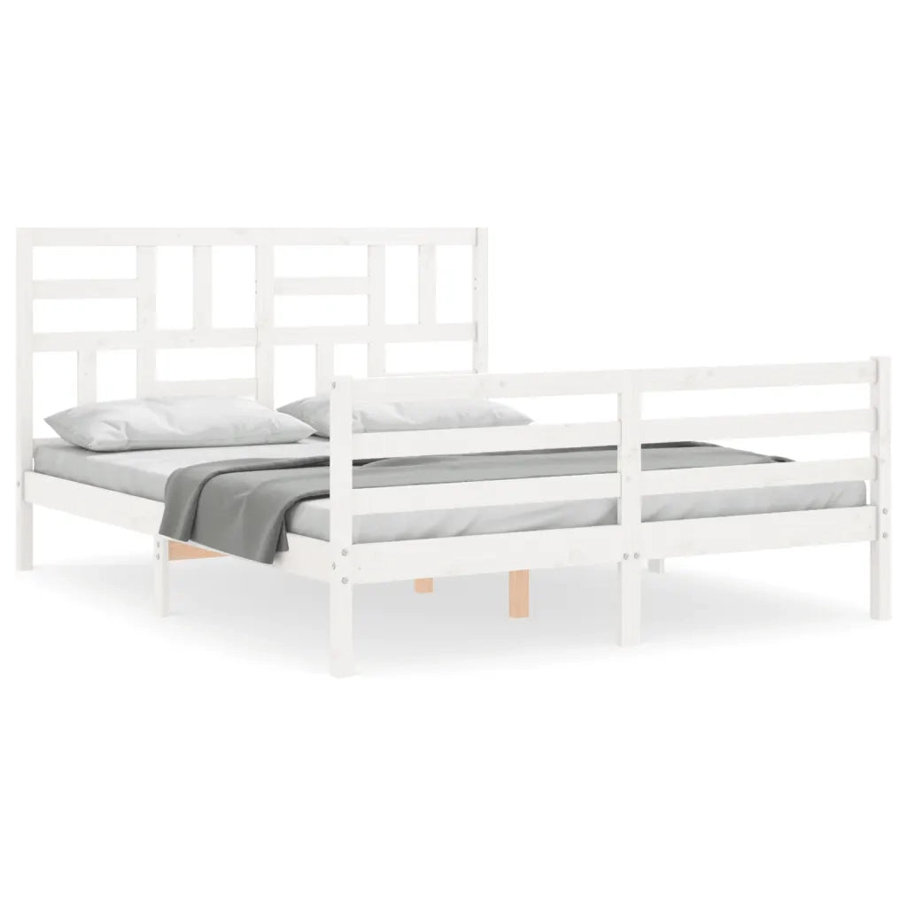 Giroletto con Testiera-Struttura Letto con testiera Bianco 160x200 cm Legno Massello 736043