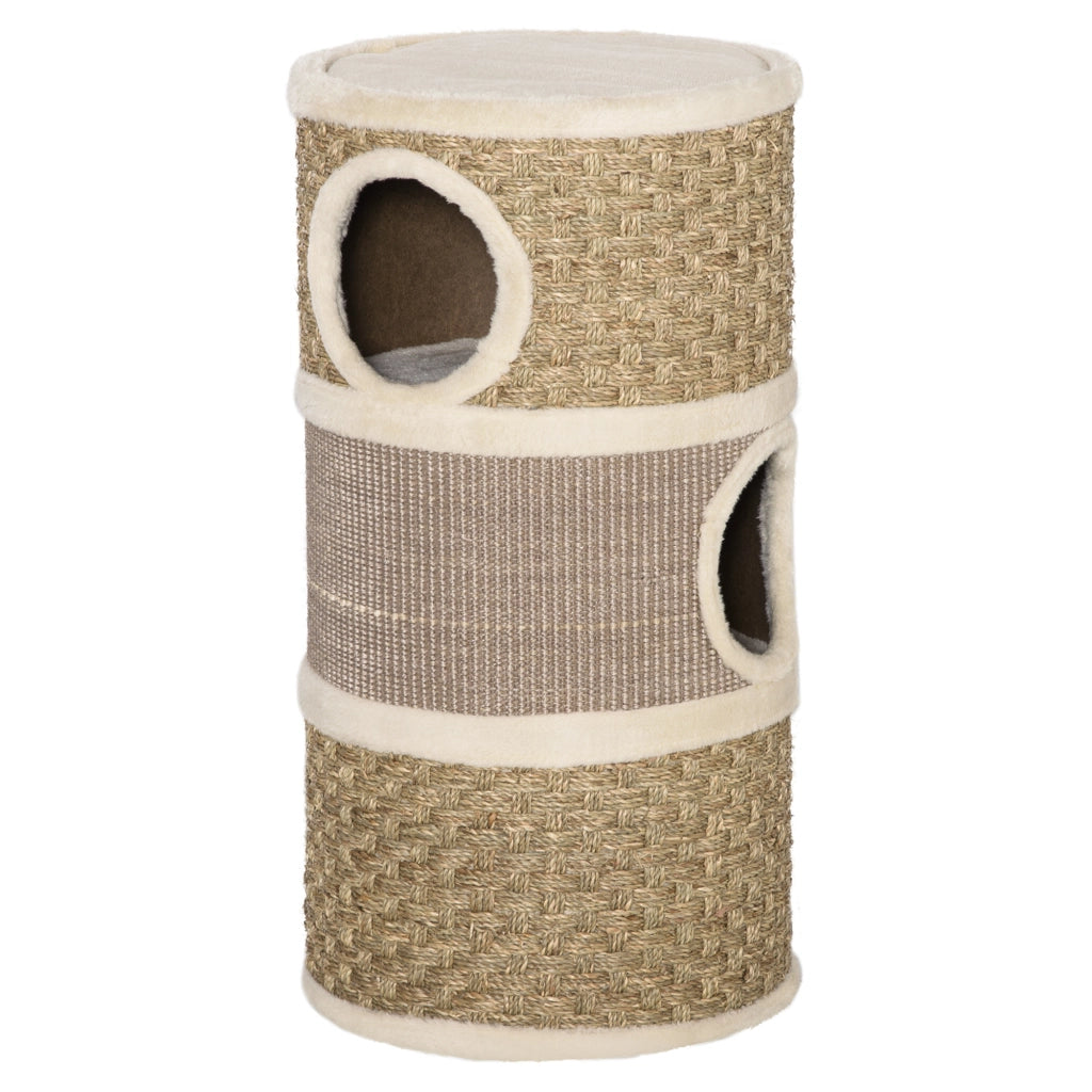 Tiragraffi per gatti con erba gatta e sisal ¨C zephmum ¨C 37.5x37.5x70 cm kaki e marrone