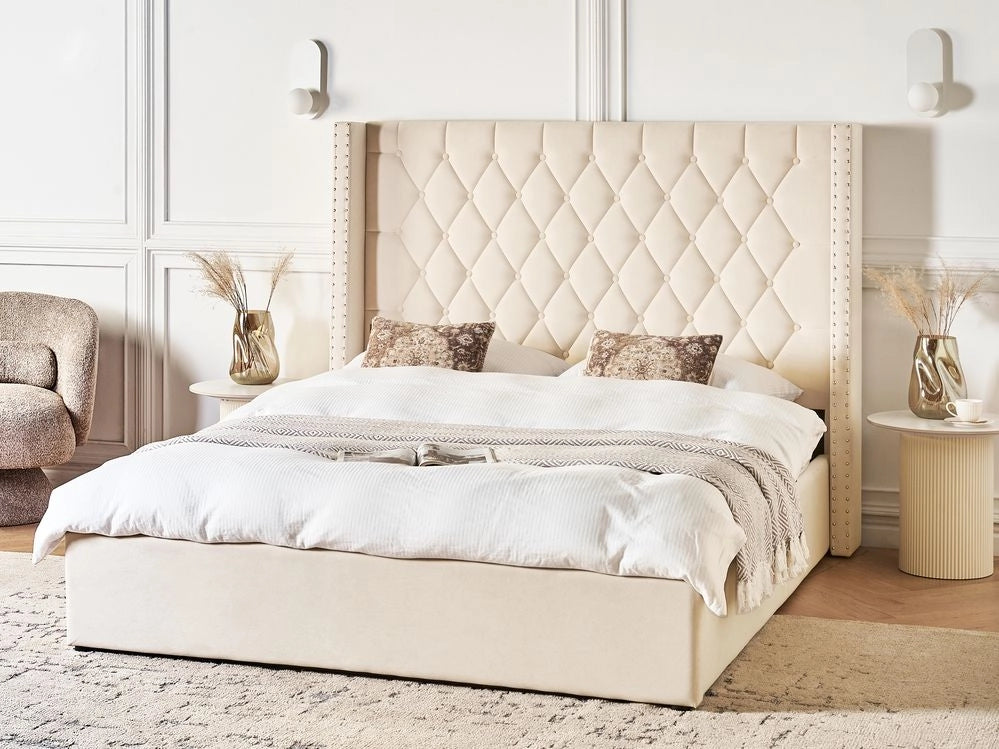 Letto contenitore velluto bianco sporco 160 x 200 cm glamour elegante