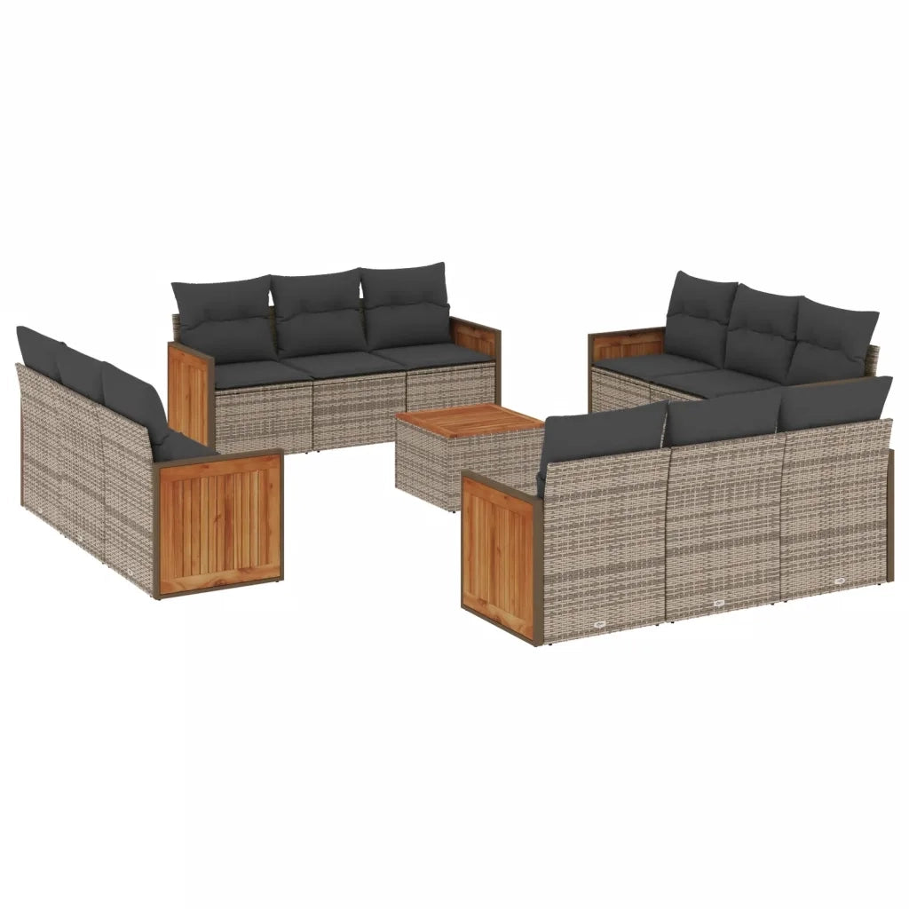 Set Divani da Giardino 13 pz con Cuscini Grigio in Polyrattan 3227523