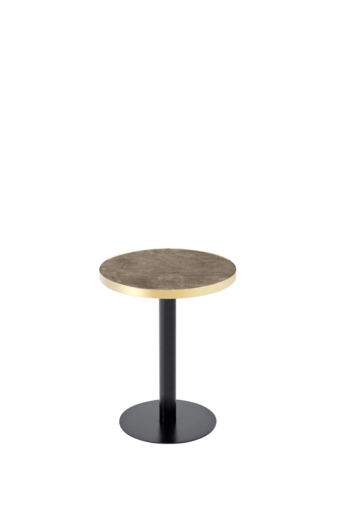 Tavolino basso rotondo con piano effetto marmo e bordo dorato, in MDF e metallo, per soggiorno, grigio, diametro 60 cm